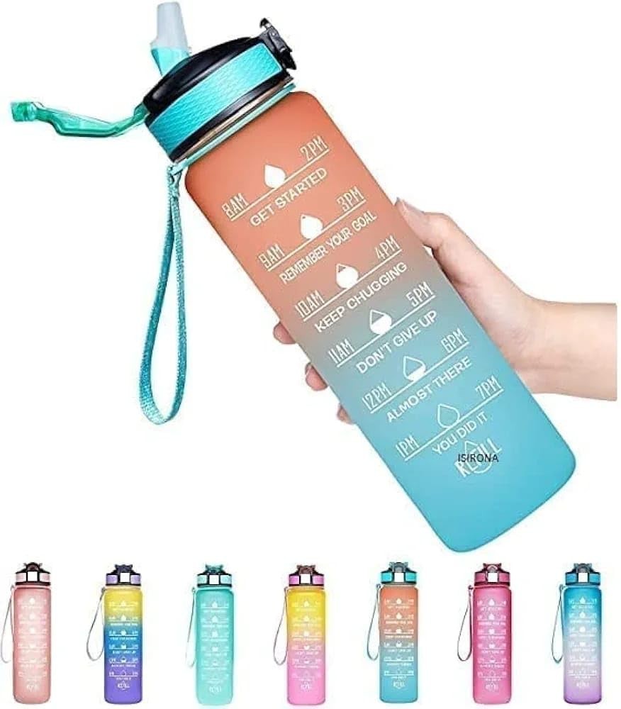 ISIRONA Silicone Water Bottle, 1 Litre Motivational Time Marker, Leak Proof Durable BPA-Free Non=Toxic Water Bottle PACK OF 01 |Multicolor (MULTI COLOR -1L)