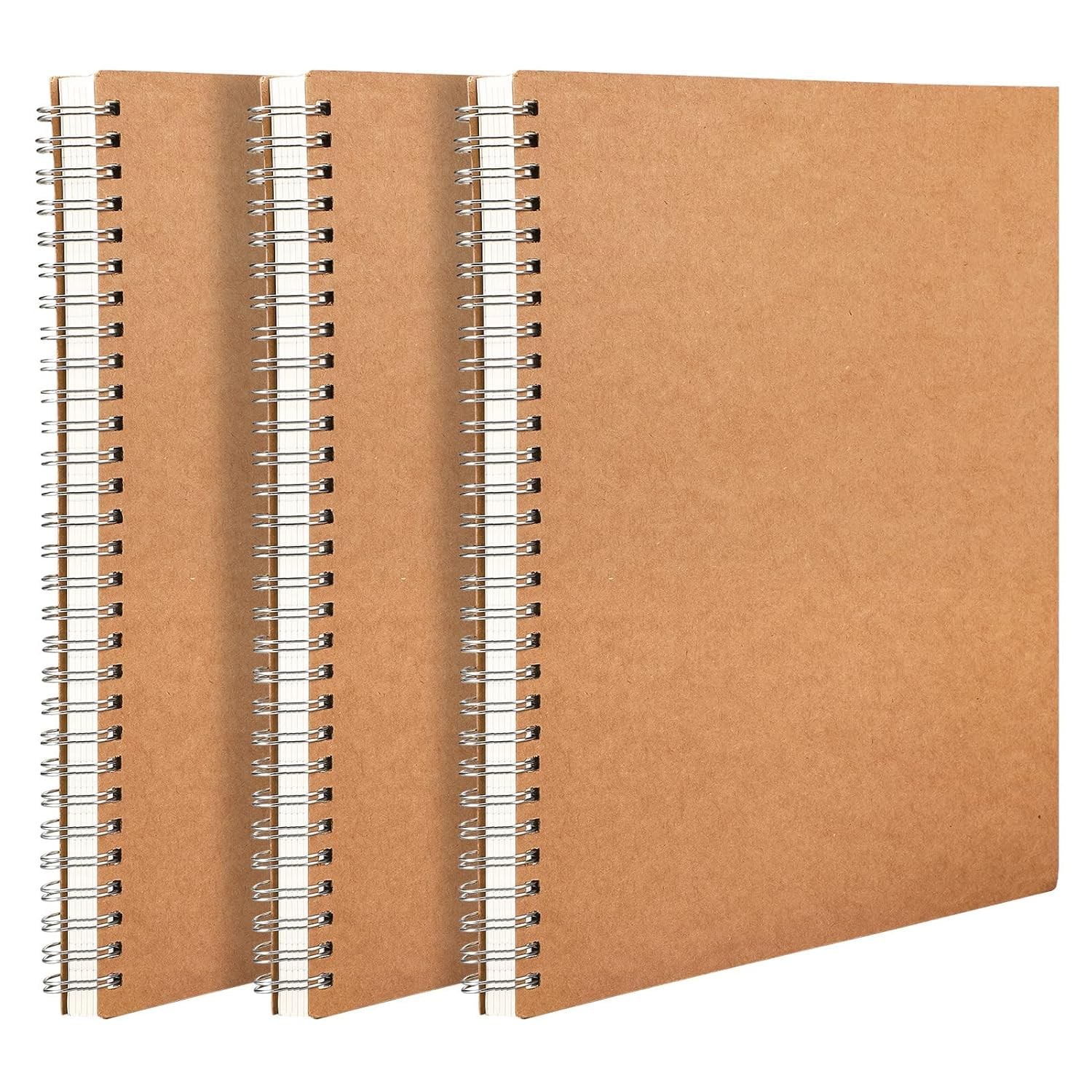 VERAT A5 Spiral Notebook with Natural White | 100 Plain Sheets | 100 GSM Heavy Duty Paper for School, College, Office, Home (Pack of 3, BROWN)