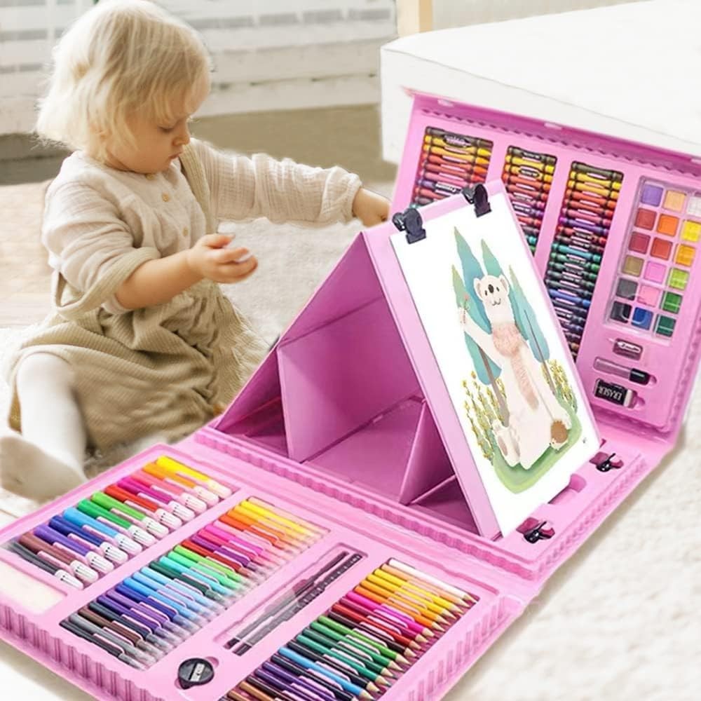 208 pcs Art Set & Colour Set Kit for Kids – Complete Drawing Kit with Crayons, Markers, Pencils – Ideal Colors Set for Kids – Creative Colour Set for Drawing & Sketching