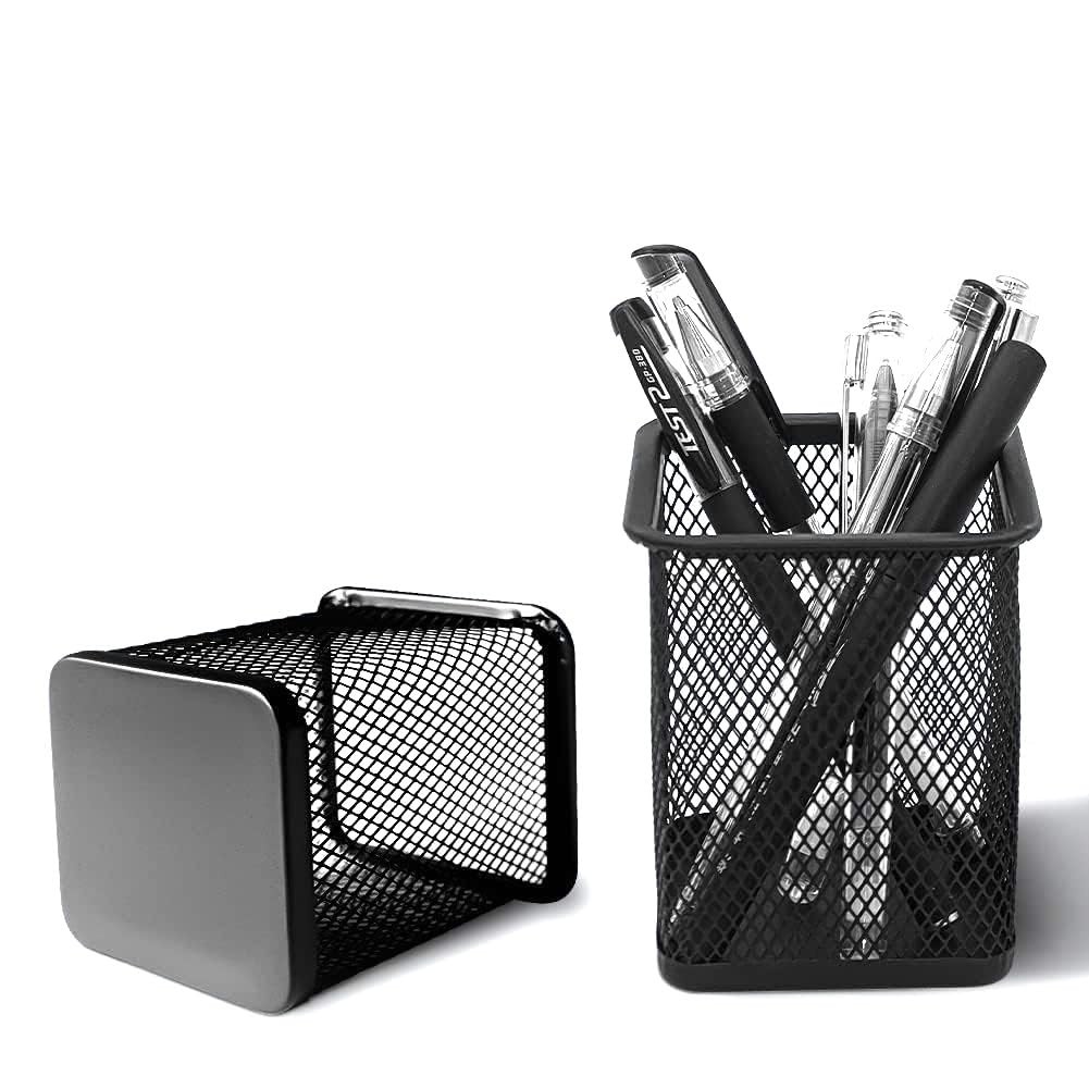 Amazon Brand - Umi 2pc Black Square Mesh Pen Stand Pencil Holder
