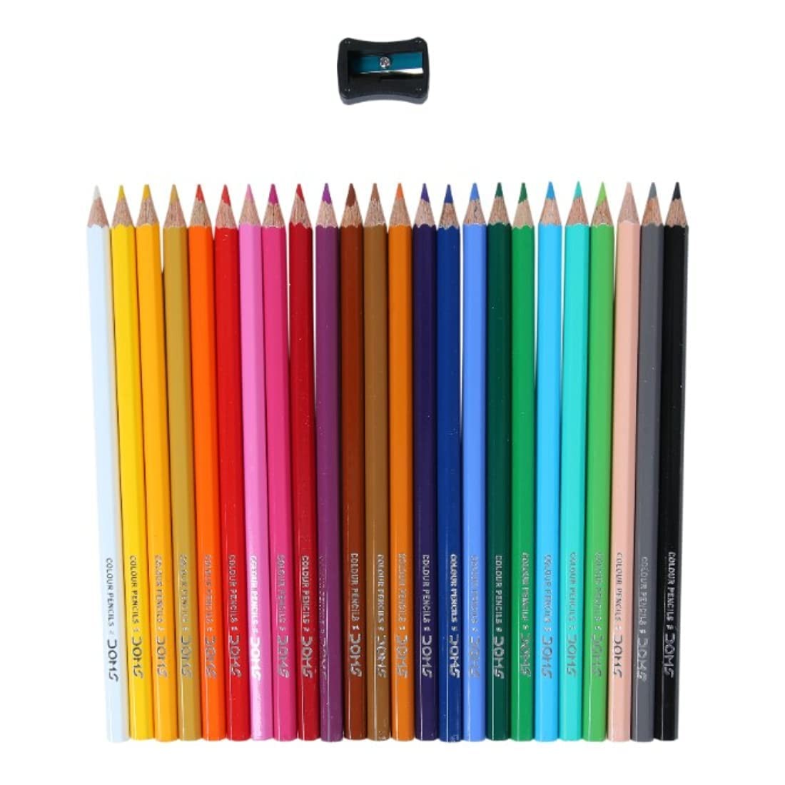 Doms 24 Shades Color Pencils|Hexagonal Shaped Body for Comfortable Grip|Bright&Playful Colors|Free Sharpner with Each Pack|Non-Toxic&Safe for Childrens|Pack of 1|Assorted