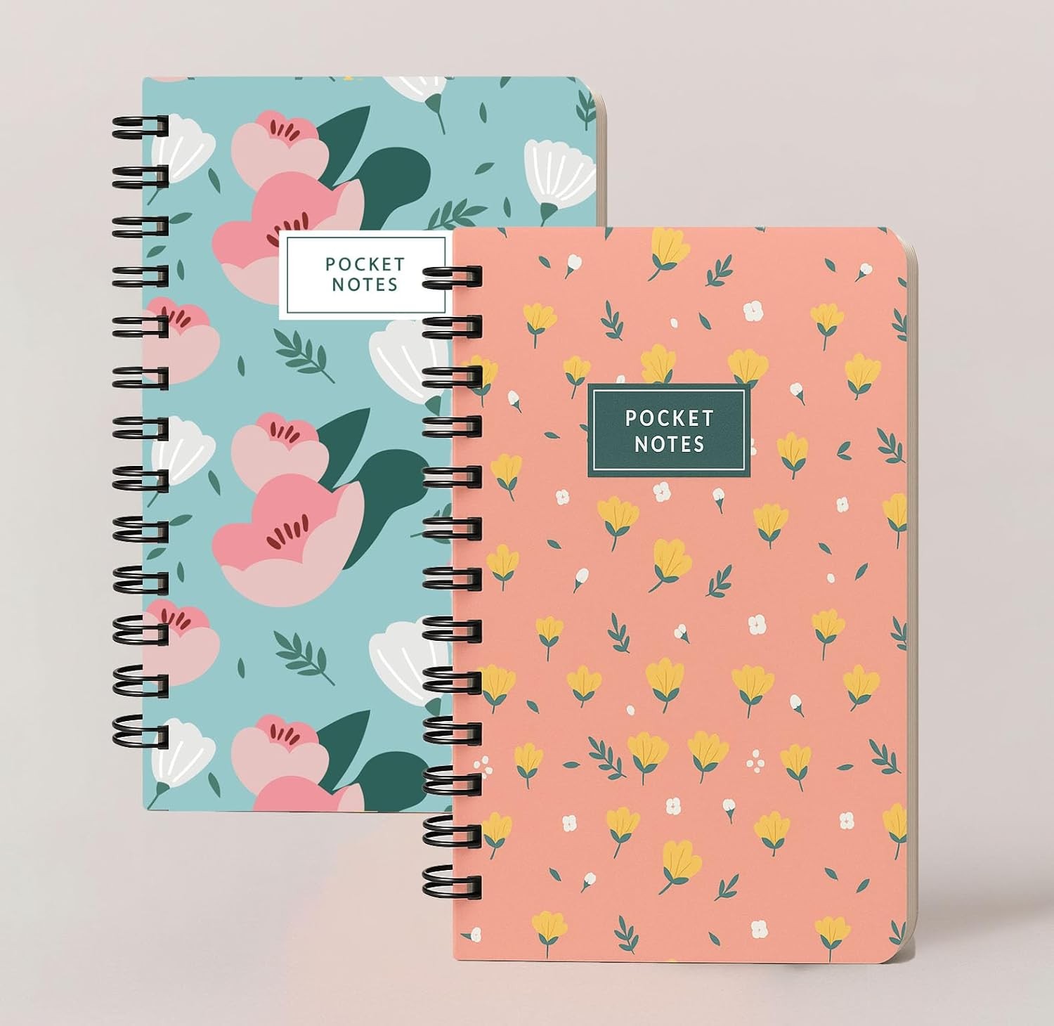 mudrit Pocket-Size Notepad (Pack of 2), Small Spiral Diary, 120 Plain Pages, Mini Memo Pads for Daily Notes, Work, Journaling, Gratitude List, Goals Planner, To Do List, Size A6