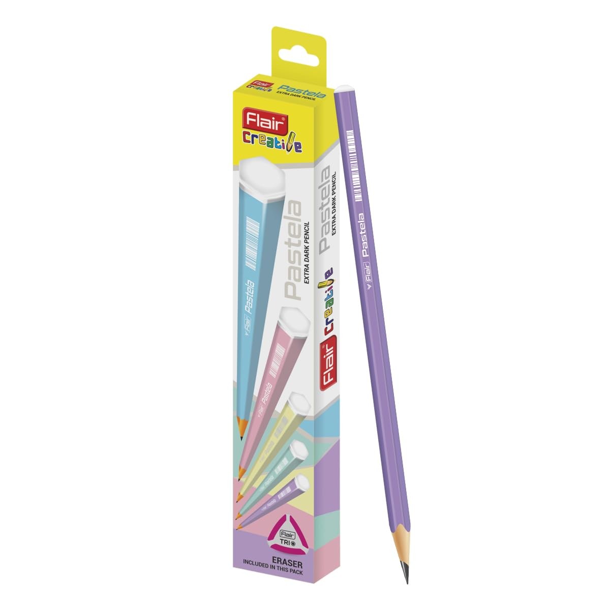Flair Creative Series Pastela 2B Extra Dark Pencil Box Pack | Ergonomic Hexagonal Body | Included Dust Free Eraser | For Student & Artists | Pack Of 10 Pencils, Ink black