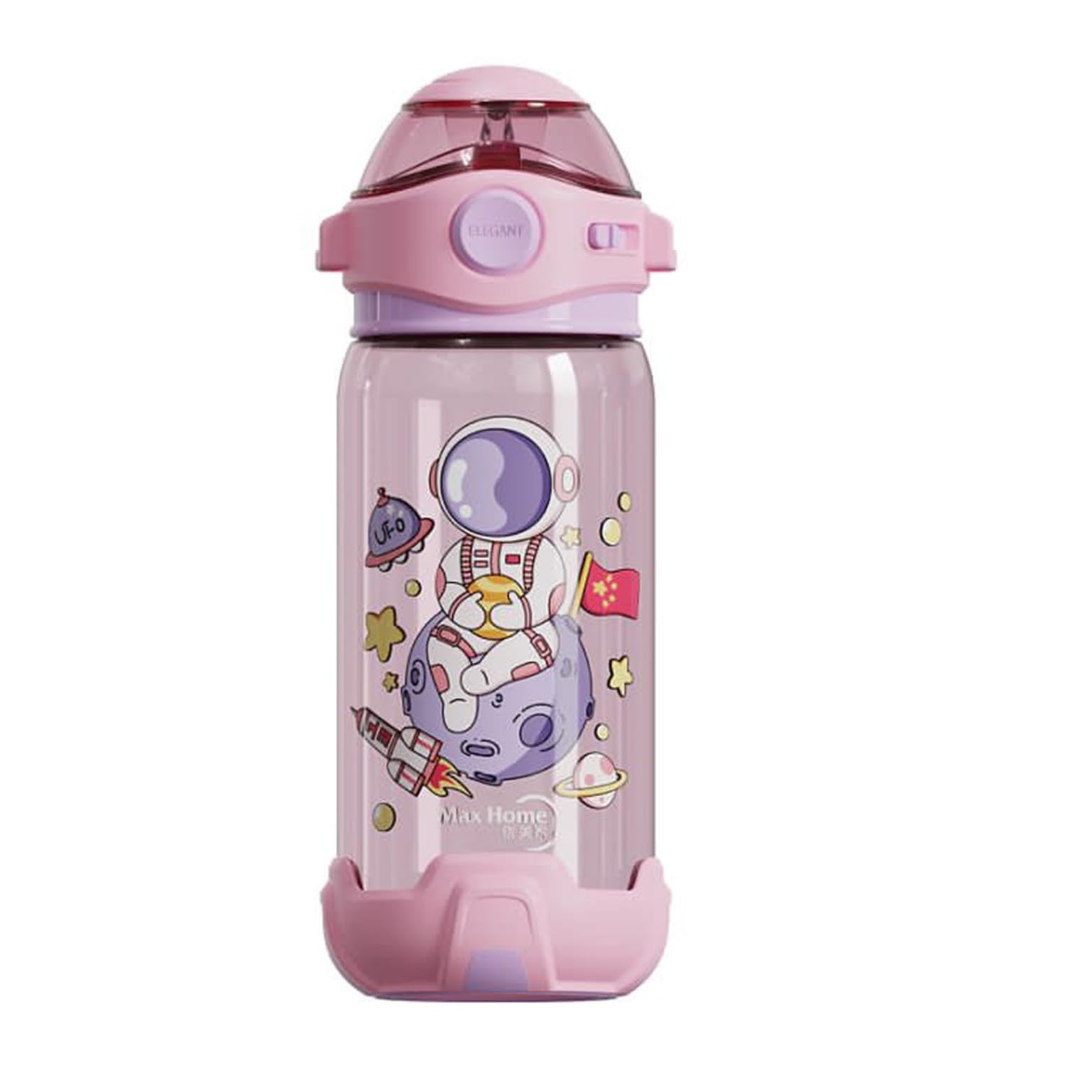 Panchhi Store Water Bottle For Kids 650Ml Water Bottle With Straw For Kids Sipper Bottle For Kids One-Click-Open Leak-Proof Locking Flip Lid For School Picnic Travel Home Pink - Titanium