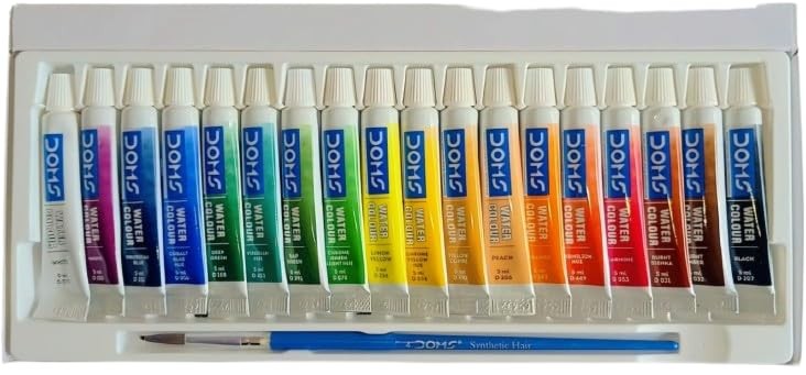 Doms Water Colour Tubes 18 Shades| Includes 1 Brush + 1 Colour Palette| Superior Transparency| Brilliant Colours | Multicolor