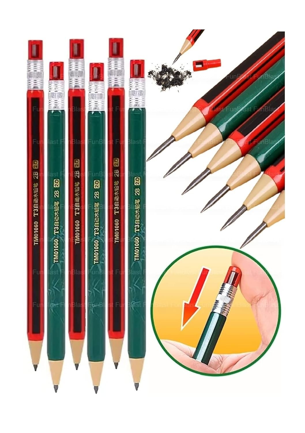 FunBlast Mechanical Pencil With Sharpener For Kids - Pre-Sharpened, Kawaii, Cute Drawing And Shading Pencils, Birthday Or Return Gift (6 Pcs), Graphite