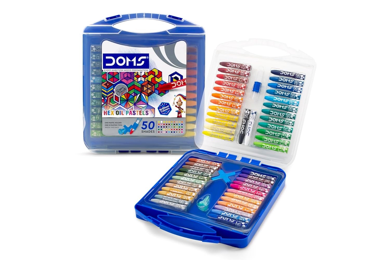 DOMS 50 Shades Oil Pastel With Case|Smooth Color Intermixing For Better Effect|Bright&Intense Colors|Free Scrapping Tool&Color Pen|Non-Toxic&Safe For Childrens|Pack Of 1|Multicolor
