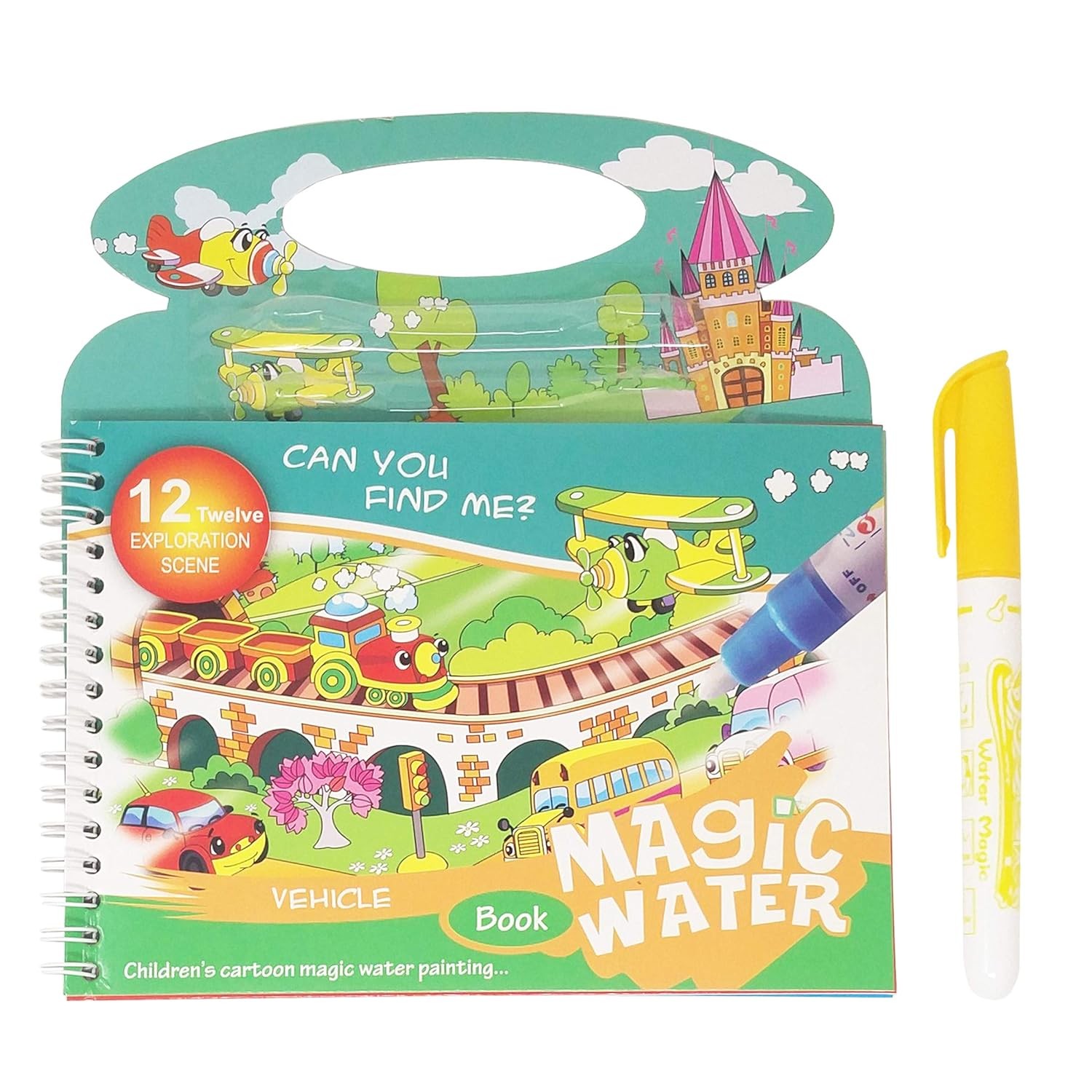 PARTEET Reusable Magic Water Painting Book Magic Doodle Pen Kids Coloring Doodle Drawing Board Games Child Educational Toy Magic Book Water Painting for Kids (1Pc)(Assorted Character)