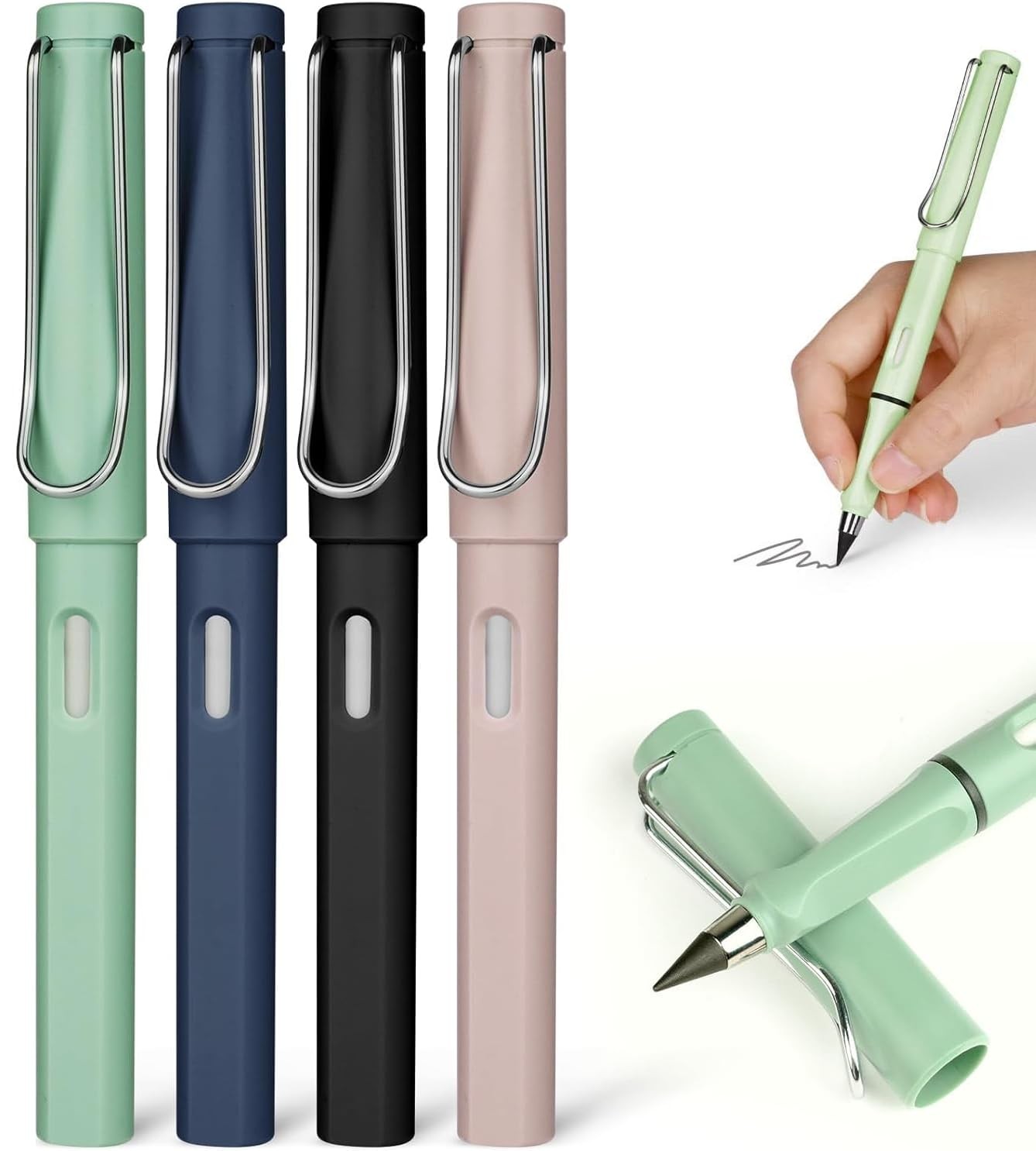 SHUTTLE ART 2pcs Eternal Inkless Pencil, Permanent No Sharpening, Everlasting Writing Pen for Children School Artists Sketch Drawing, Grey