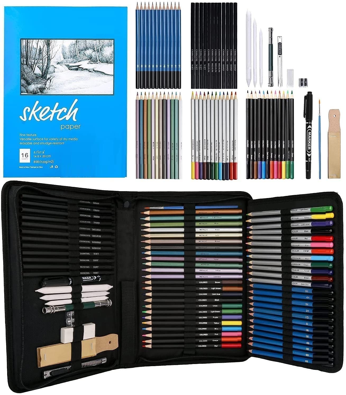 Wynhard 71 Pcs Colour Pencils Drawing Kit Pencil Colours Pencil Kit Sketch Color Pencil Set Sketch Kit Drawing Colour Pencil Shading Sketching Kit Water Colour Pencil Set for Artist Kids Adults