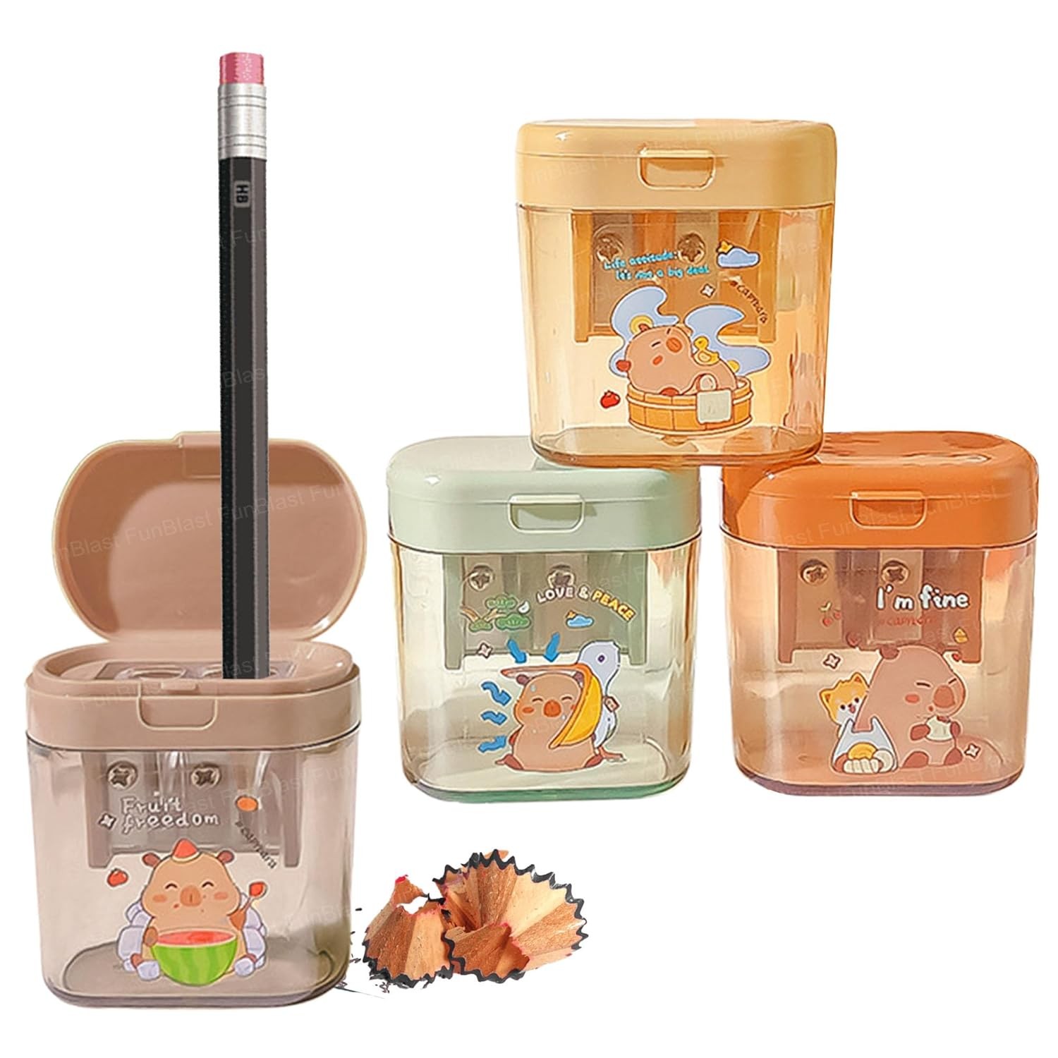 FunBlast Kawaii Capybara Pencil Sharpener – Set of 4 Pcs Sharpener for Kids with Two-Holes, Stationery Items Aesthetic, Stylish Sharpener for Kid, Birthday Return Gifts for Kids