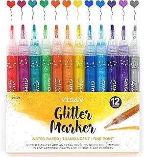 YISAN Glitter Markers,Metallic Pens,Sparkling Pens, Art Drawing Pens Water Base 12 Colors Washable for Christmas Card