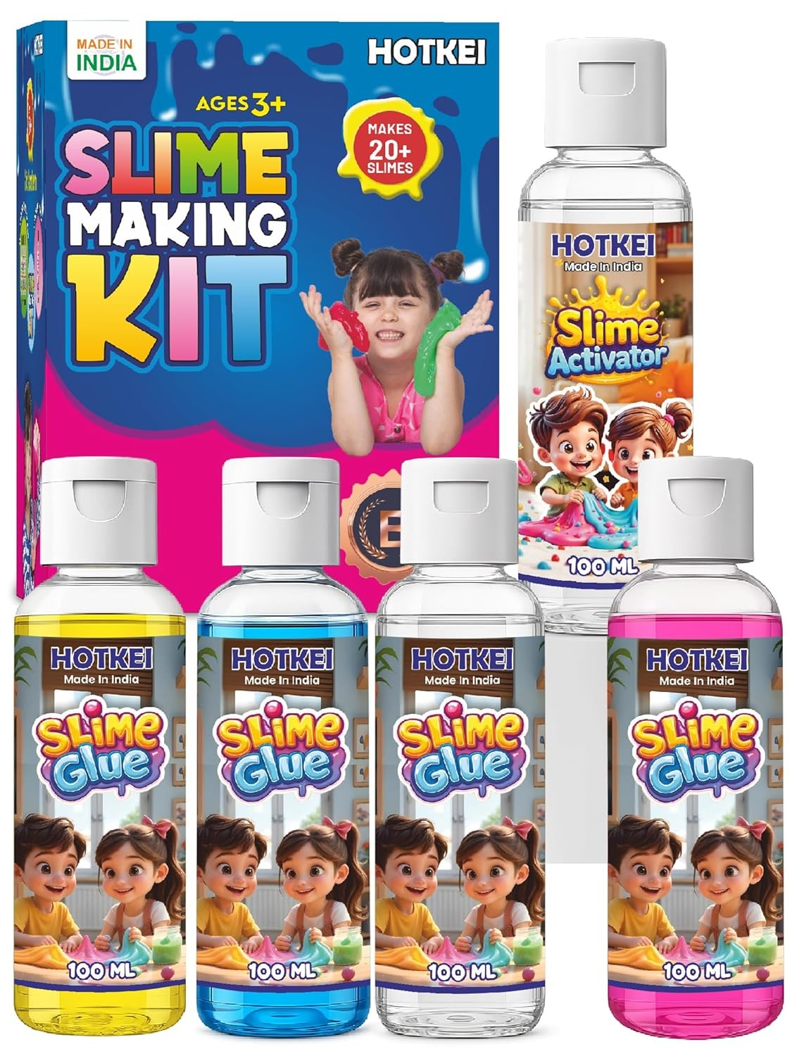 HOTKEI (Make 20+ Slimes) Multicolor Fruit Scented DIY Slime Making Kit Art Craft Set Jelly Putty Making Activator Glue Toys Birthday Gift Set for Boys Girls Kids 3 to 10 Years