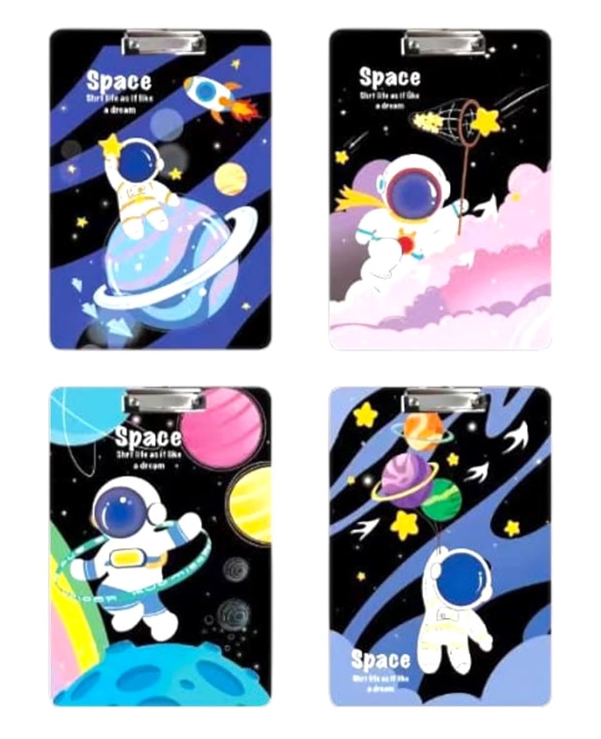 SHAKTISM Unbreakable Transparent Plastic Clipboard Writing Pad, Clipboard Writing pad for Students Kids I Unicorn, Astronaut Unbreakable Plastic Clip Board for Exam - 1pc (Clip Board - Astronaut)
