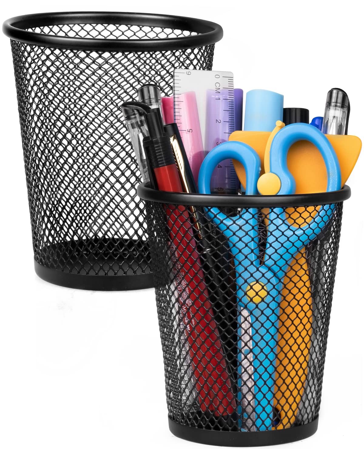 QYH Mesh Pencil Holder for Desk Metal Pen Cup Black 2 Packs